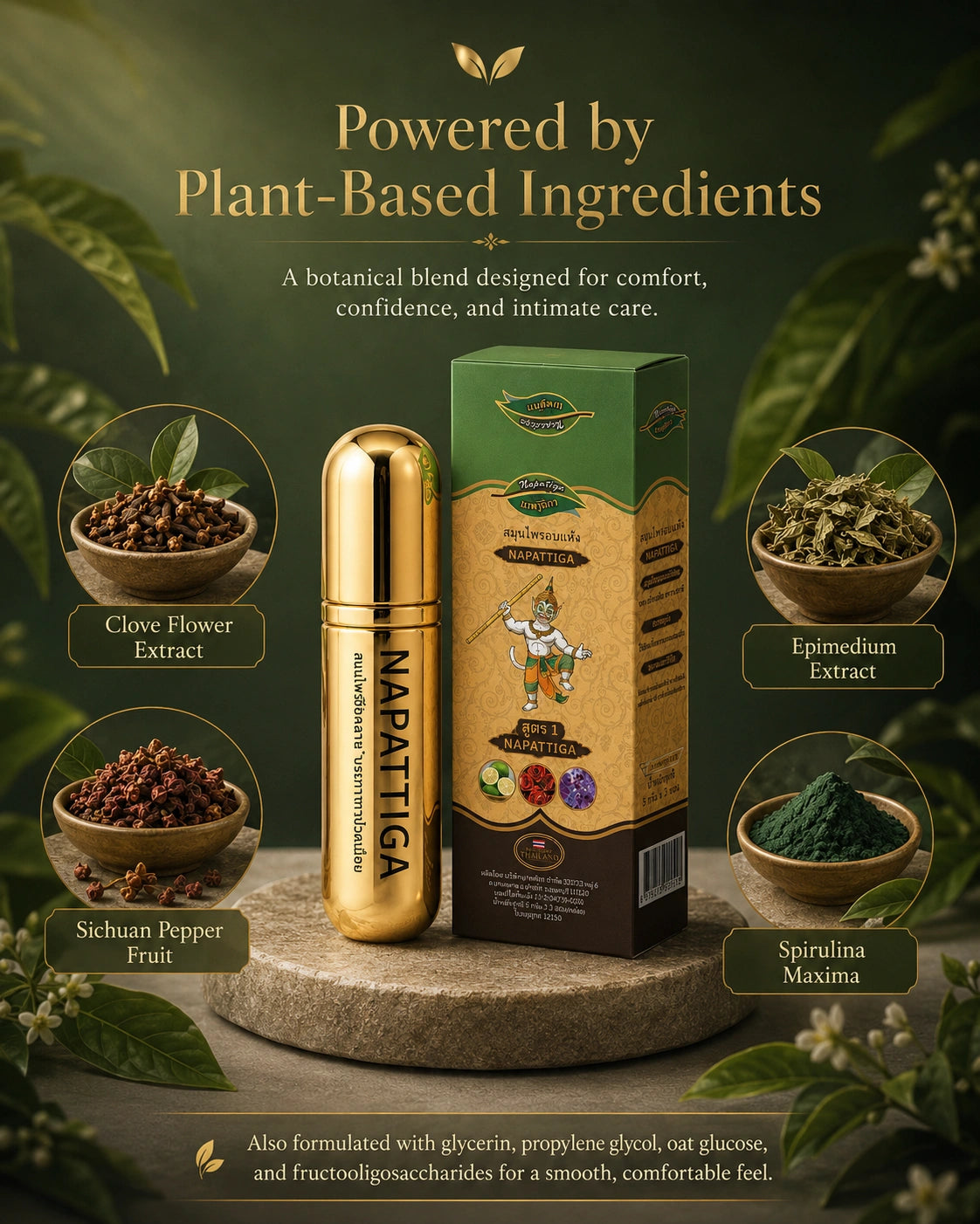 Napattiga delay spray bottle with its plant-based botanical ingredients